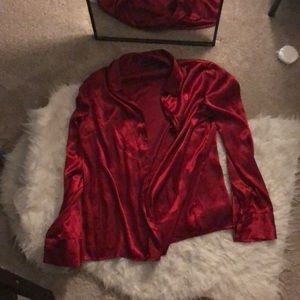 red satin button up shirt